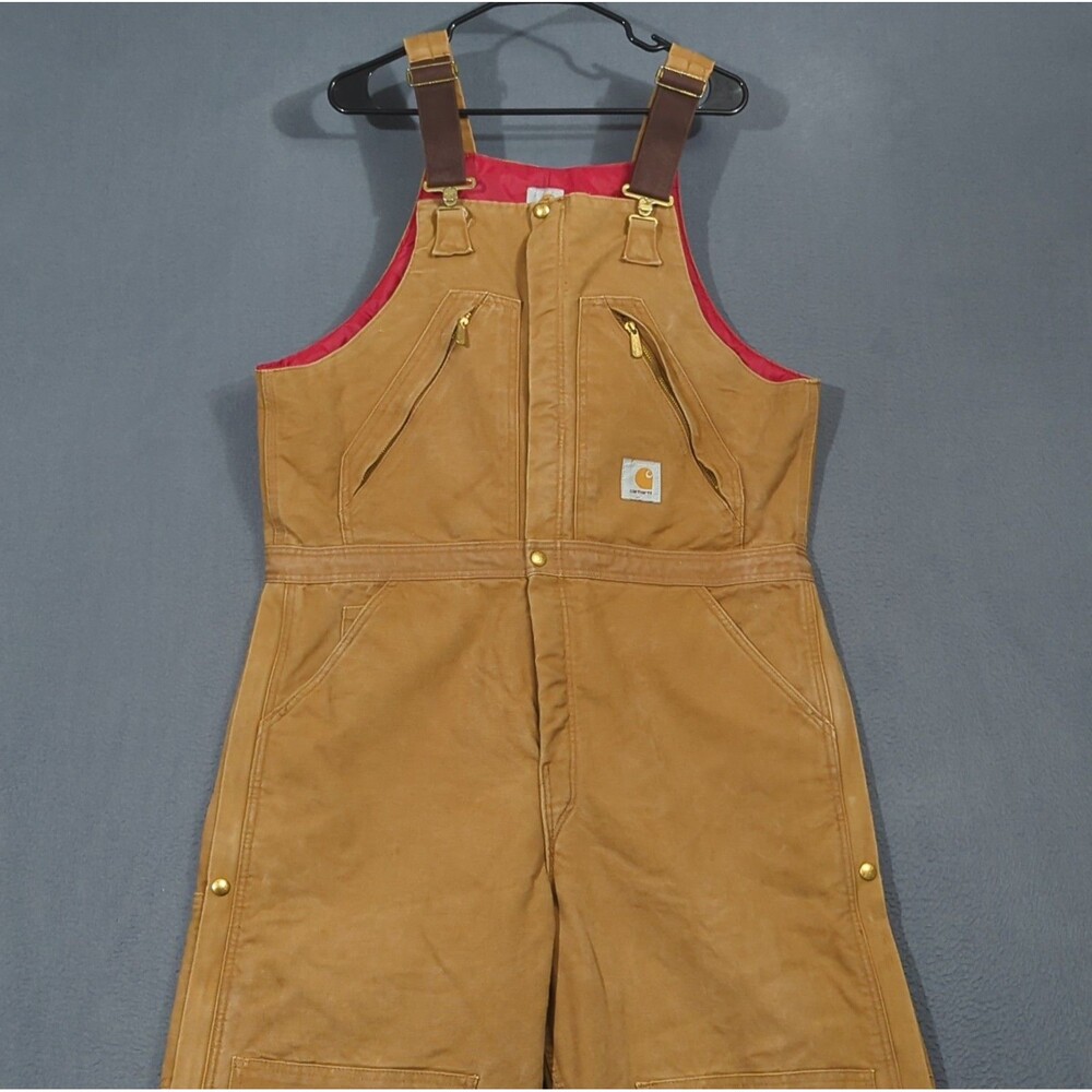 Carhartt Overalls Mens 36x34 Brown R38 BRN Lined Duck Double Knee Union Made USA